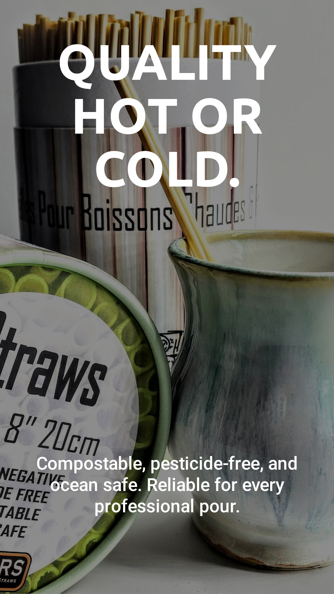 Quality Hot or Cold — Naturally Straws branded packaging with ceramic mug