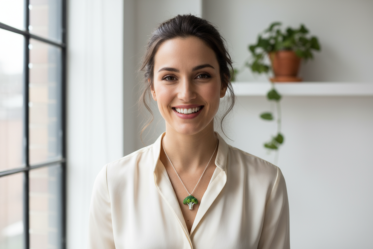 a women wearing our broccoli necklace