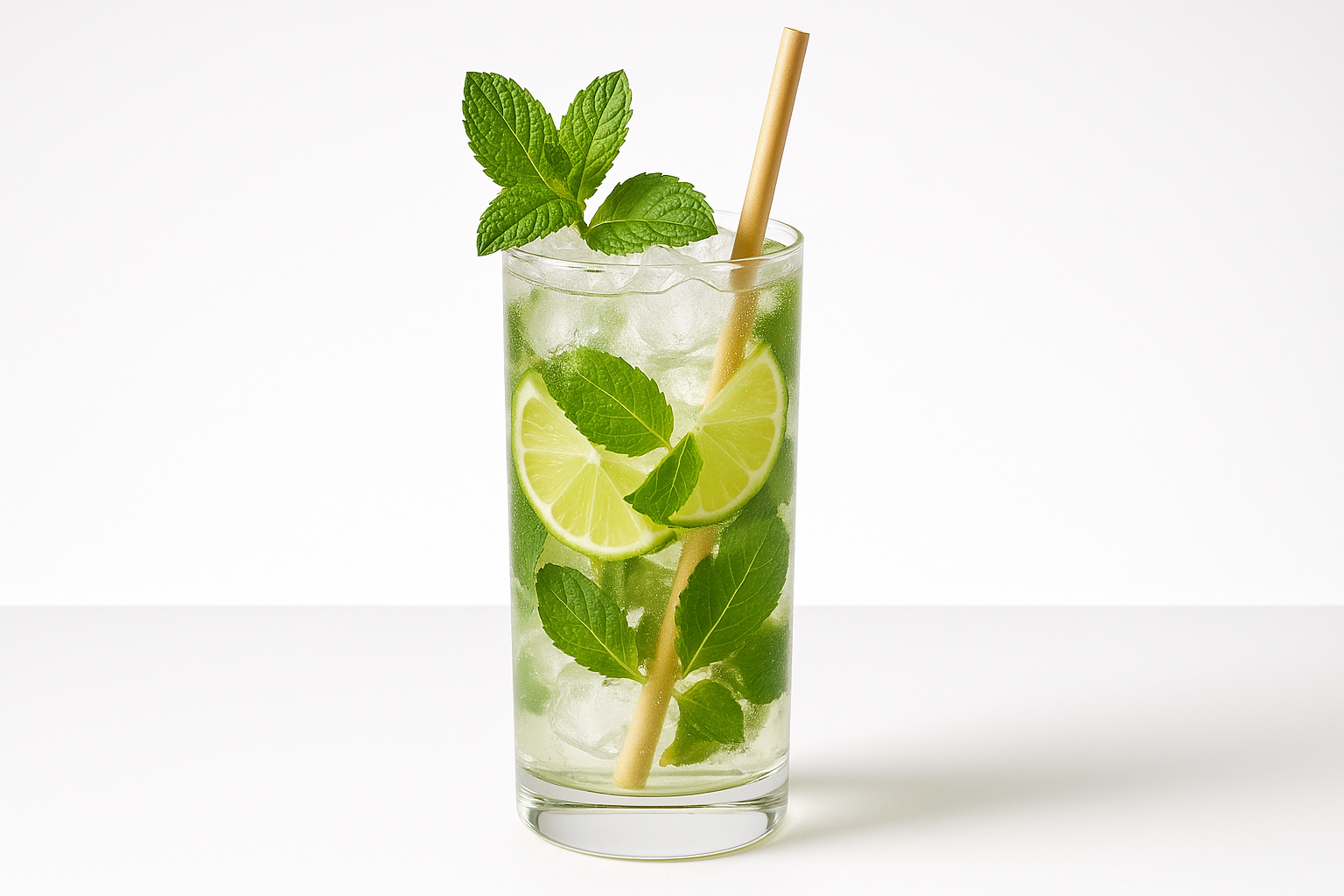 Natural rye straw in a fresh mojito