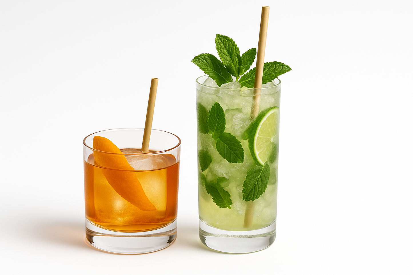 Natural rye straws in short and tall cocktails